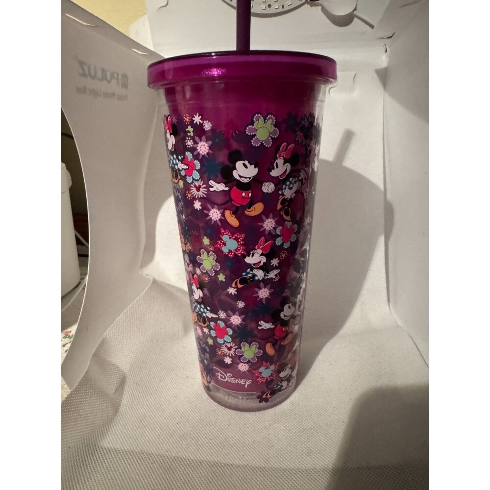 Disney Vera Bradley Insulated Tumbler With Straw 24 Oz Purple Mickey Minnie